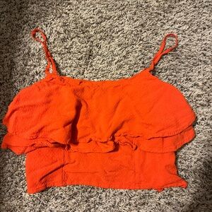 Express Vibrant Orange Women's Ruffle Top